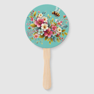 Colourful, Spring/Floral bee Hand Fan