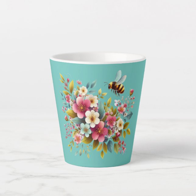 Colourful, Spring/Floral bee Latte Mug (Front)
