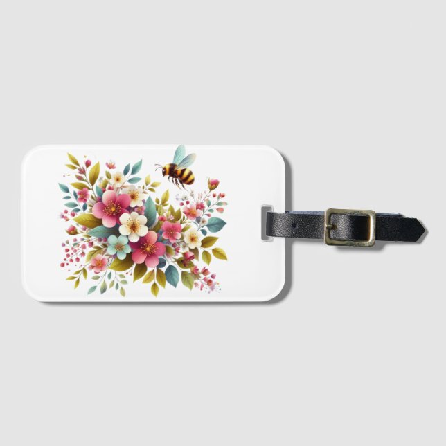 Colourful, Spring/Floral bee Luggage Tag (Front Horizontal)