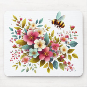 Colourful, Spring/Floral bee Mouse Mat