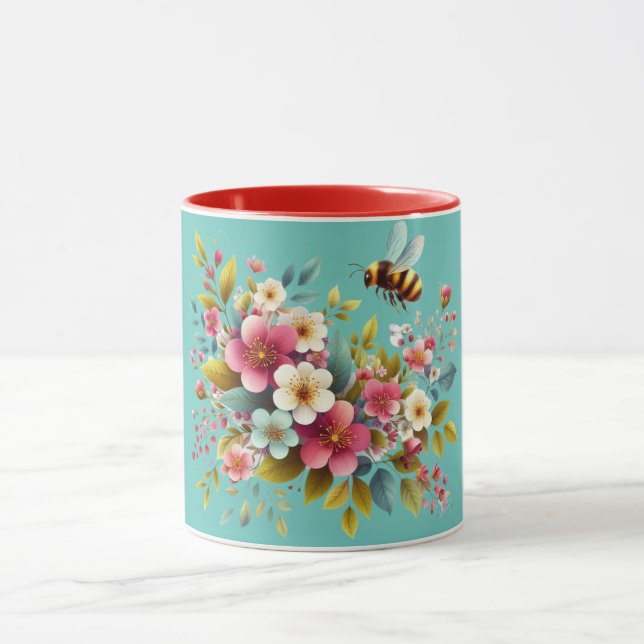 Colourful, Spring/Floral bee Mug (Center)