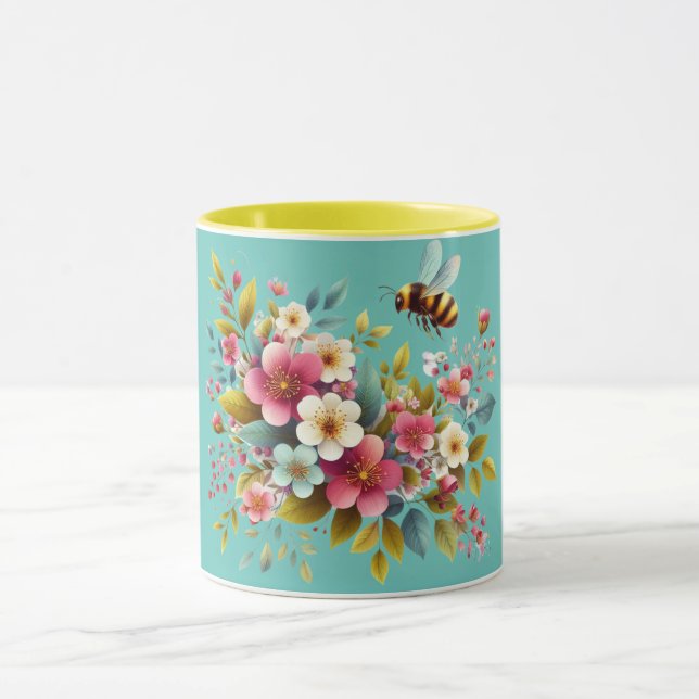 Colourful, Spring/Floral bee Mug (Center)