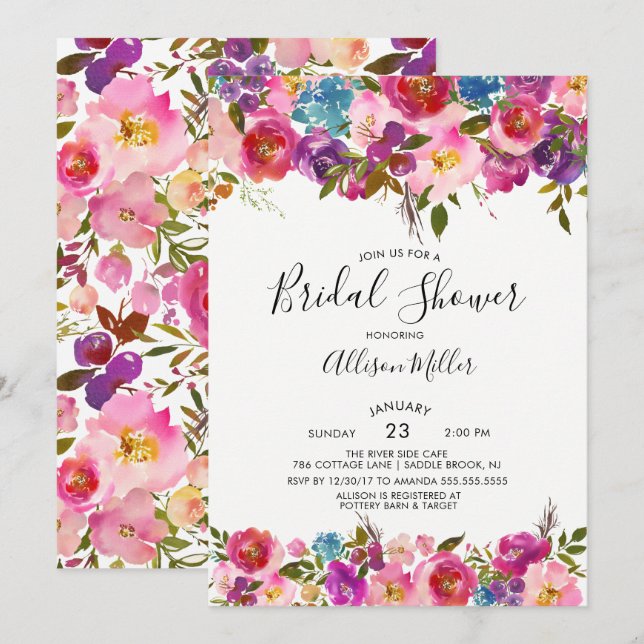 Colourful Spring Floral Bridal Shower Invitation (Front/Back)