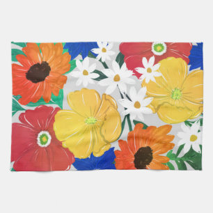 Colourful Spring Floral Hand Paint Girly Design Tea Towel
