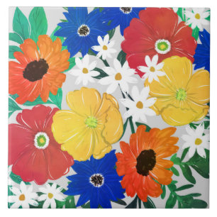 Colourful Spring Floral Hand Paint Girly Design Tile