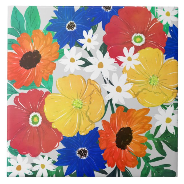 Colourful Spring Floral Hand Paint Girly Design Tile (Front)