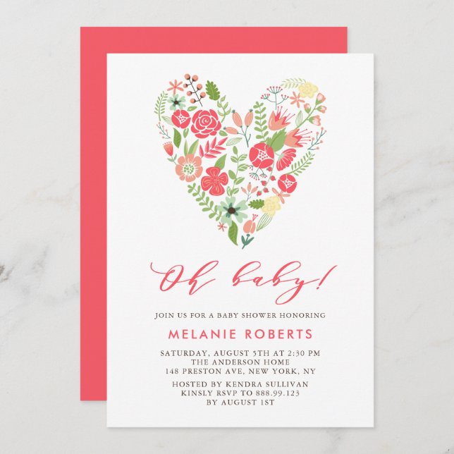 Colourful Spring Floral Heart Cluster Baby Shower Invitation (Front/Back)