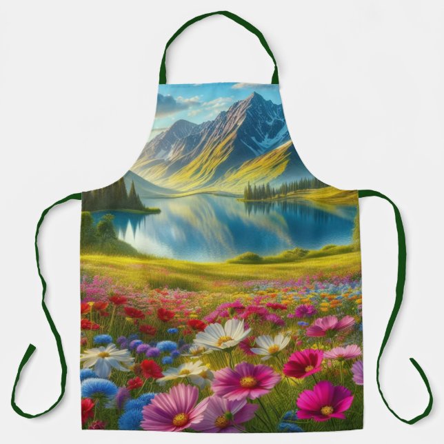 Colourful spring/floral mountain lake apron (Front)