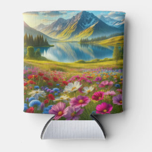Colourful spring/floral mountain lake can cooler