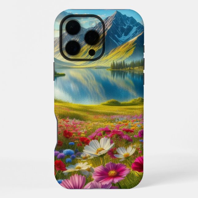 Colourful spring/floral mountain lake iPhone case (Back)