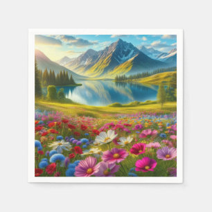 Colourful spring/floral mountain lake napkin