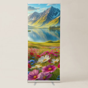 Colourful spring/floral mountain lake retractable banner