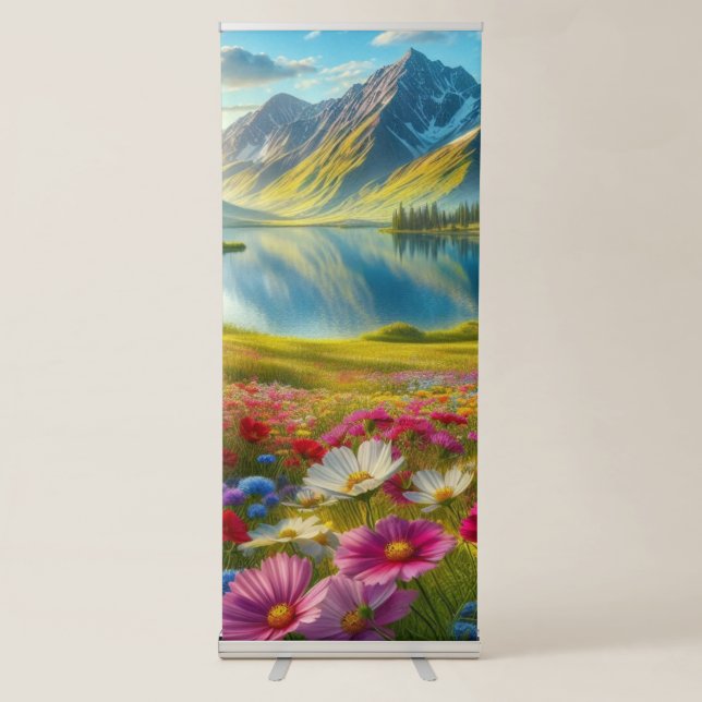 Colourful spring/floral mountain lake retractable banner (Front)