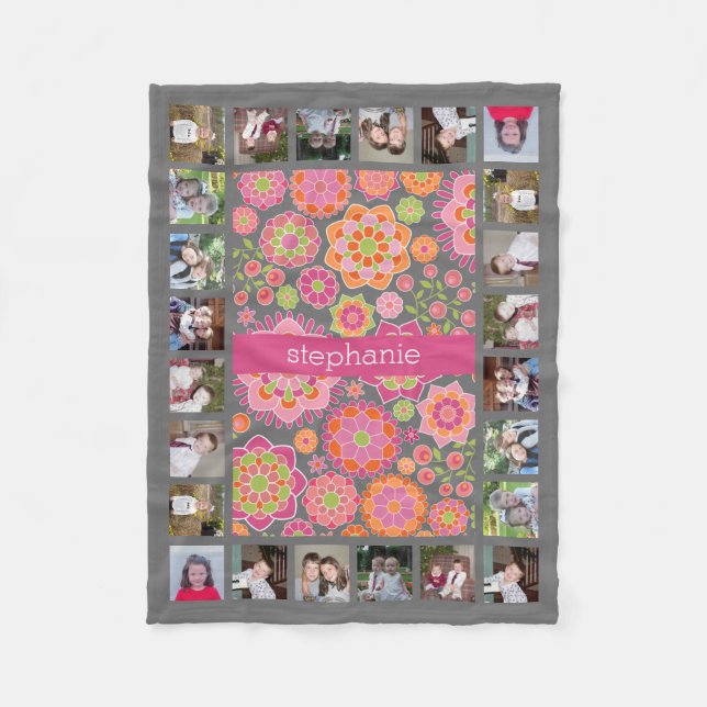 Colourful Spring Floral Pattern 11 Photos Name Fleece Blanket (Front)