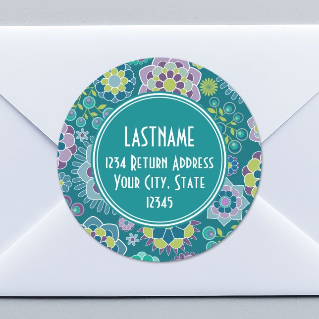 Colourful Spring Floral Pattern Custom Monogram Classic Round Sticker (Custom Return Address Sticker)