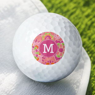 Colourful Spring Floral Pattern Custom Monogram Golf Balls