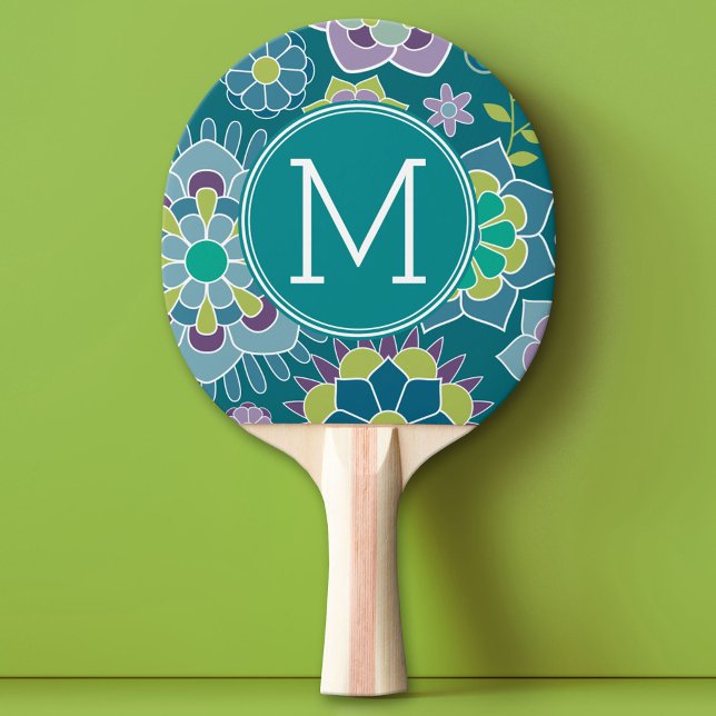 Colourful Spring Floral Pattern Custom Monogram Ping Pong Paddle (Custom Ping Pong Paddle)