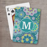 Colourful Spring Floral Pattern Custom Monogram Playing Cards<br><div class="desc">Purple,  Teal Blue and Lime Green - A fun and graphic flower illustration in fresh,  cheerful colours. If you need to adjust the monograms,  click on the customise it button and make changes.</div>