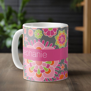 Colourful Spring Floral Pattern Custom Name Coffee Mug
