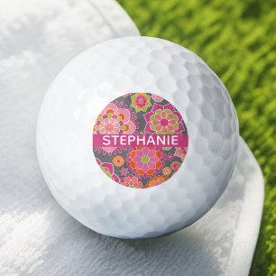 Colourful Spring Floral Pattern Custom Name Golf Balls