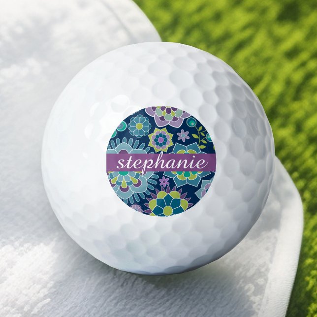 Colourful Spring Floral Pattern Custom Name Golf Balls (Personalized Golf Ball - Add Your Name)