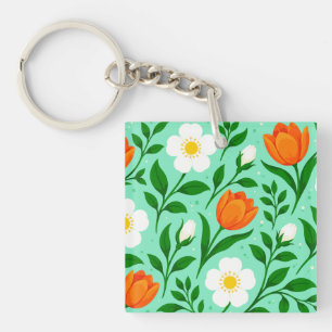 Colourful Spring Floral Seamless Pattern Key Ring