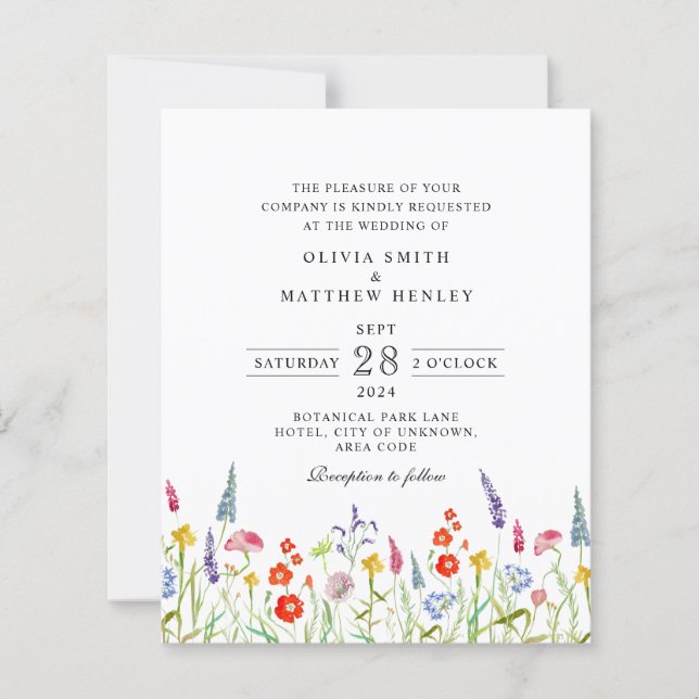 Colourful spring floral wedding Invitation (Front)