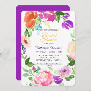 Colourful Spring Floral Wreath Bridal Shower Invit Invitation