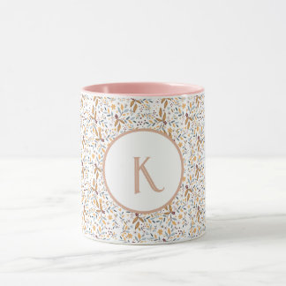 Colourful Spring Flower Pattern Monogram Mug