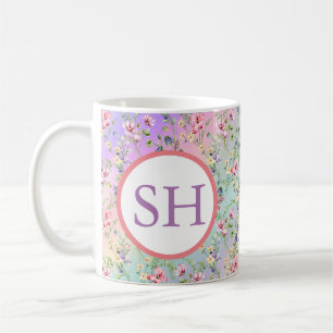 Colourful Spring Flower Watercolor Pattern Monogra Coffee Mug