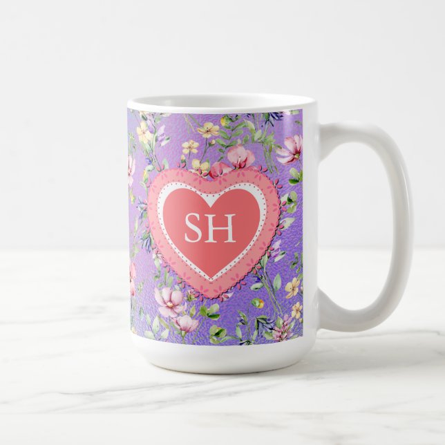 Colourful Spring Flower Watercolor Pattern Monogra Coffee Mug (Right)