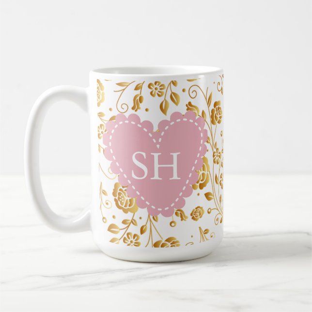 Colourful Spring Flower Watercolor Pattern Monogra Coffee Mug (Left)