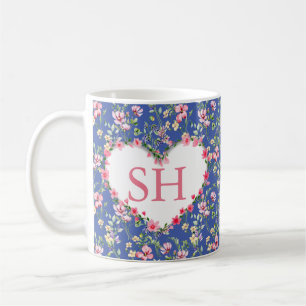 Colourful Spring Flower Watercolor Pattern Monogra Coffee Mug