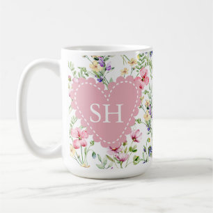 Colourful Spring Flower Watercolor Pattern Monogra Coffee Mug