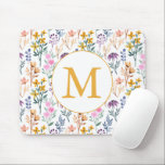 Colourful Spring Flower Watercolor Pattern Monogra Mouse Mat<br><div class="desc">Personalised Colourful Spring Garden Flower Watercolor Pattern Monogram Mouse Pad</div>