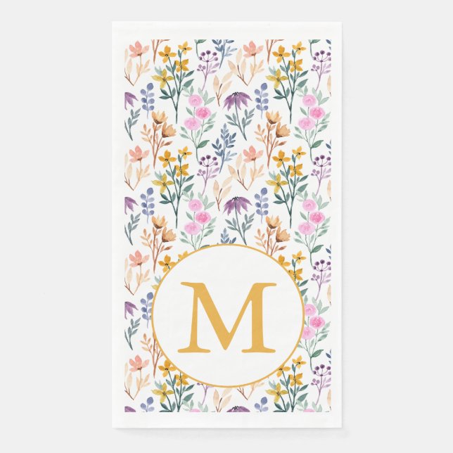 Colourful Spring Flower Watercolor Pattern Monogra Napkin (Front)