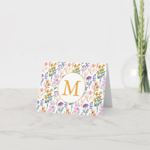 Colourful Spring Flower Watercolor Pattern Monogra Note Card