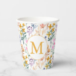 Colourful Spring Flower Watercolor Pattern Monogra Paper Cups<br><div class="desc">Personalised Colourful Spring Garden Flower Watercolor Pattern Monogram Paper Cups</div>