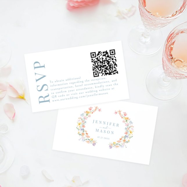 Colourful Spring Flower Wedding RSVP QR code card (Creator Uploaded)