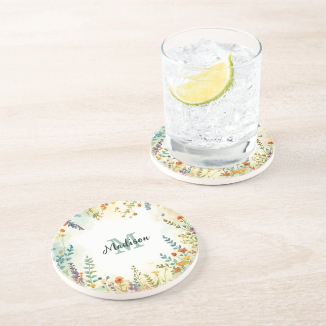 Colourful Spring Flower Wildflower Bouquet Monogra Coaster (Side)