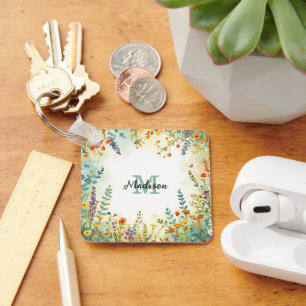 Colourful Spring Flower Wildflower Bouquet Monogra Key Ring