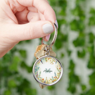 Colourful Spring Flower Wildflower Bouquet Monogra Key Ring