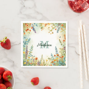 Colourful Spring Flower Wildflower Bouquet Monogra Napkin