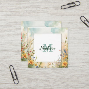 Colourful Spring Flower Wildflower Monogram Frame Square Business Card