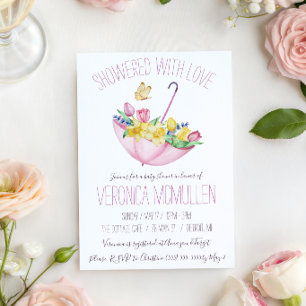 Colourful Spring Flowers and Umbrella Baby Shower Invitation