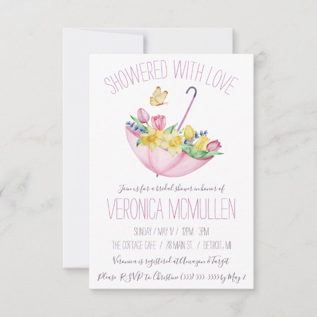 Colourful Spring Flowers and Umbrella Bridal Showe Invitation (Front)
