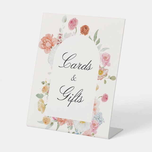 Colourful Spring Flowers Arch Cards & Gifts Pedestal Sign (Front)