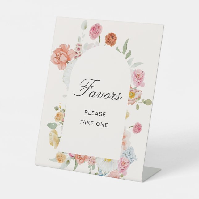 Colourful Spring Flowers Arch Favours Pedestal Sign (Front)