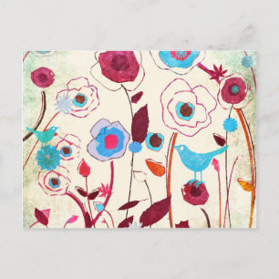 Colourful Spring Flowers Birds Mulberry Blue Orang Postcard