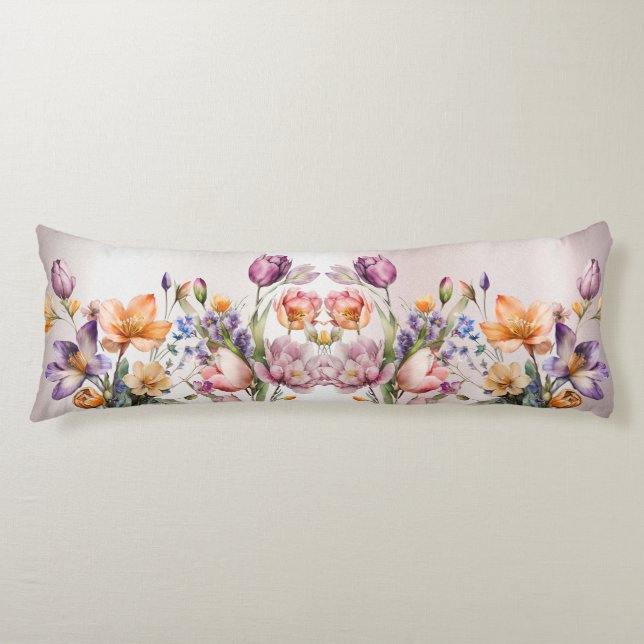 Colourful Spring Flowers Body Pillow (Front)